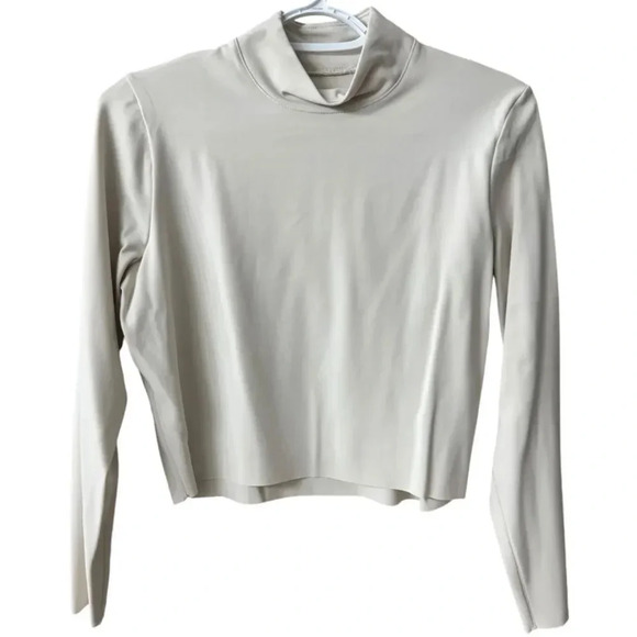 Nike Cropped Raw Hem Long Sleeve‎ Mock Neck Cream White Running Top - Picture 1 of 6